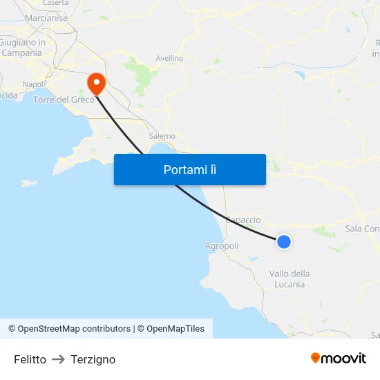Felitto to Terzigno map