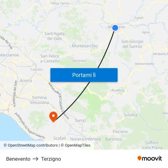 Benevento to Terzigno map