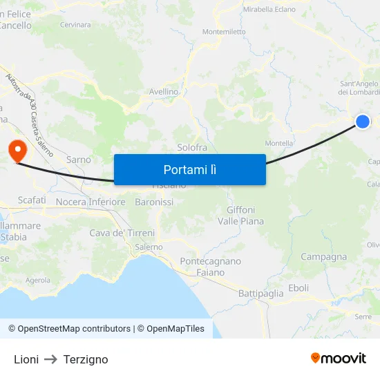 Lioni to Terzigno map