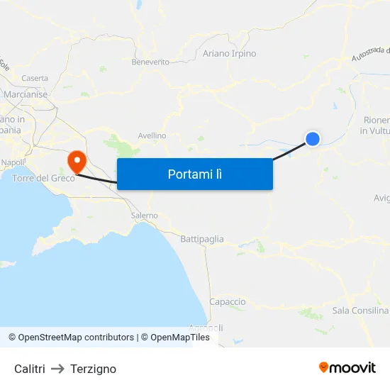 Calitri to Terzigno map