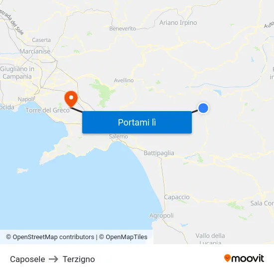 Caposele to Terzigno map