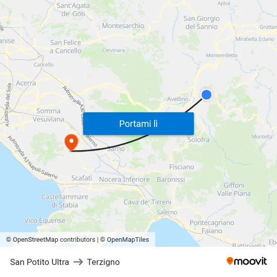 San Potito Ultra to Terzigno map