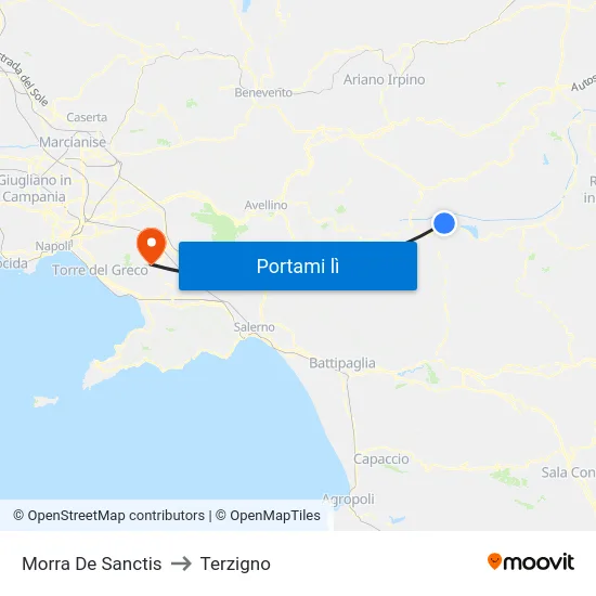 Morra De Sanctis to Terzigno map