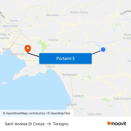 Sant' Andrea Di Conza to Terzigno map