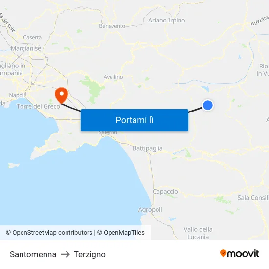 Santomenna to Terzigno map