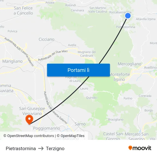 Pietrastornina to Terzigno map
