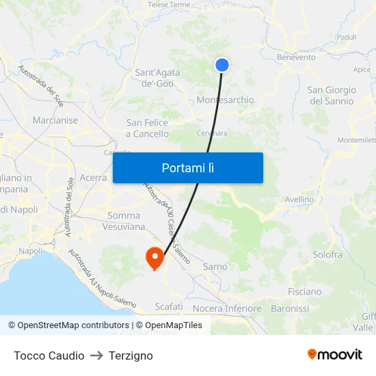 Tocco Caudio to Terzigno map