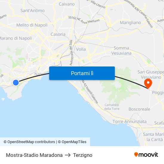 Mostra-Stadio Maradona to Terzigno map