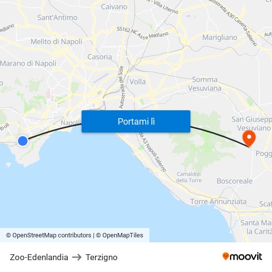 Zoo-Edenlandia to Terzigno map