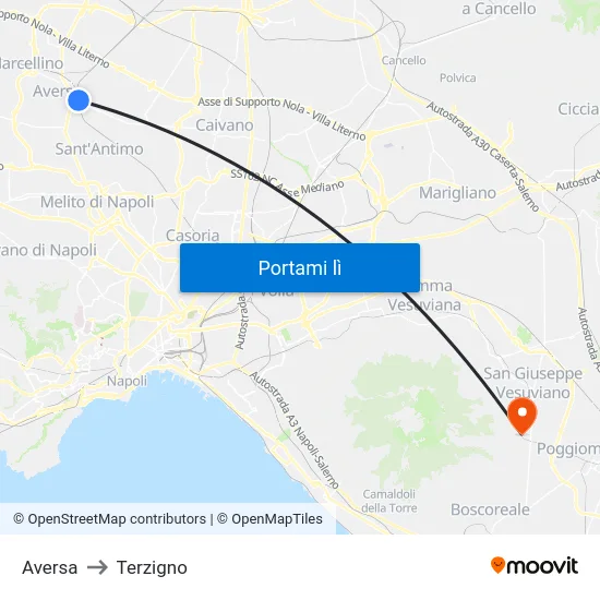 Aversa to Terzigno map