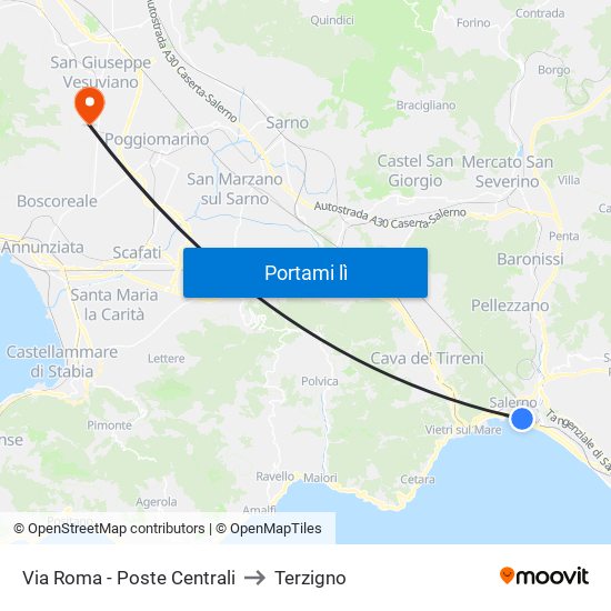 Via Roma - Poste Centrali to Terzigno map