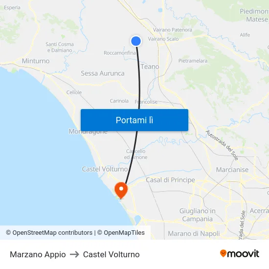 Marzano Appio to Castel Volturno map