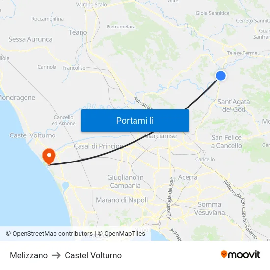 Melizzano to Castel Volturno map