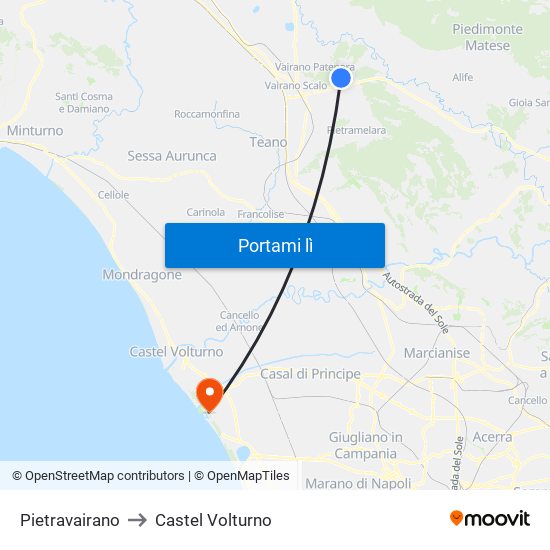 Pietravairano to Castel Volturno map