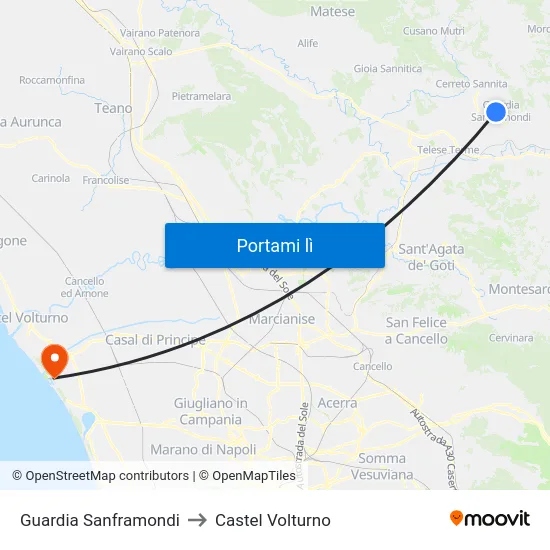 Guardia Sanframondi to Castel Volturno map
