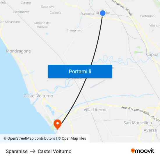 Sparanise to Castel Volturno map