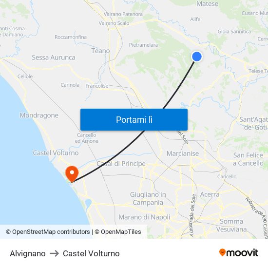 Alvignano to Castel Volturno map