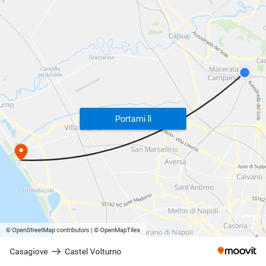 Casagiove to Castel Volturno map