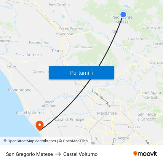 San Gregorio Matese to Castel Volturno map