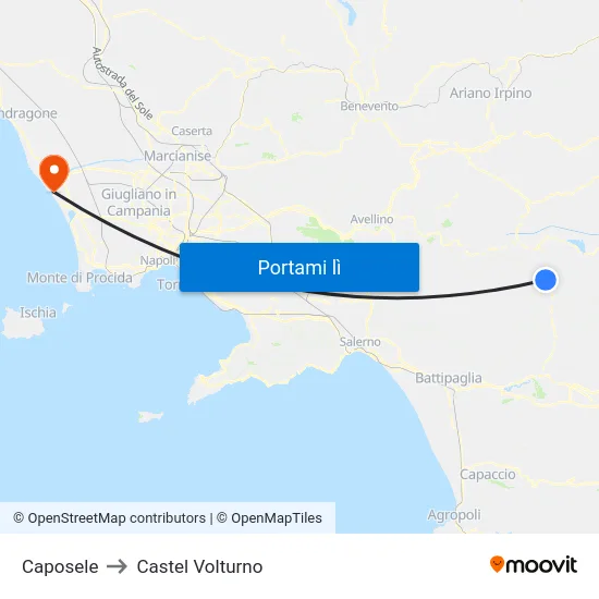 Caposele to Castel Volturno map