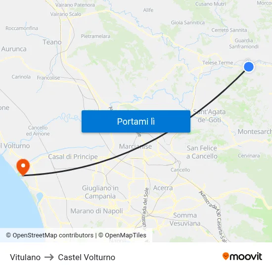 Vitulano to Castel Volturno map