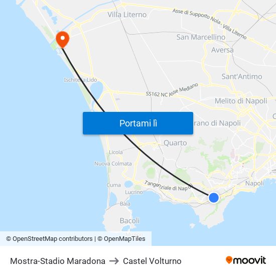 Mostra-Stadio Maradona to Castel Volturno map