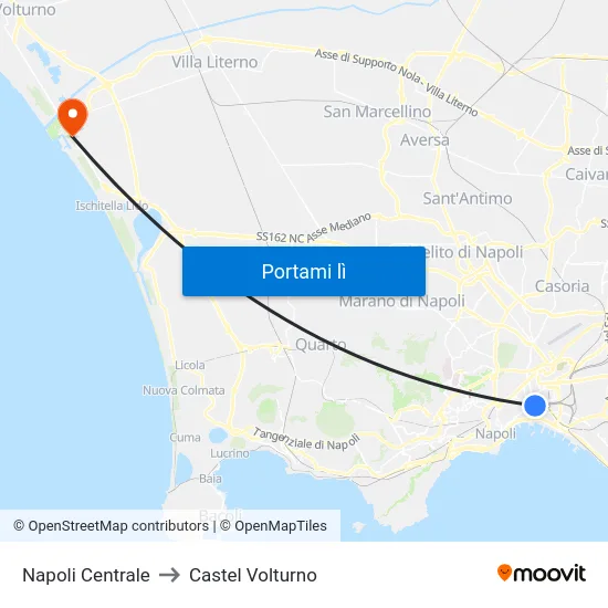 Napoli Centrale to Castel Volturno map