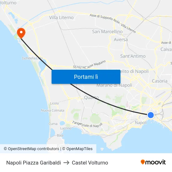 Napoli Piazza Garibaldi to Castel Volturno map