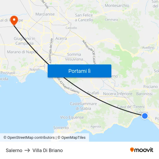 Salerno to Villa Di Briano map