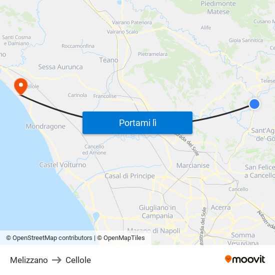 Melizzano to Cellole map