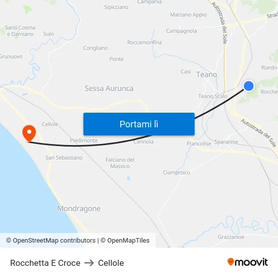 Rocchetta E Croce to Cellole map