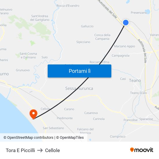 Tora E Piccilli to Cellole map