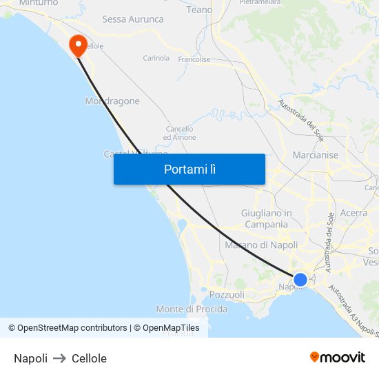 Napoli to Cellole map