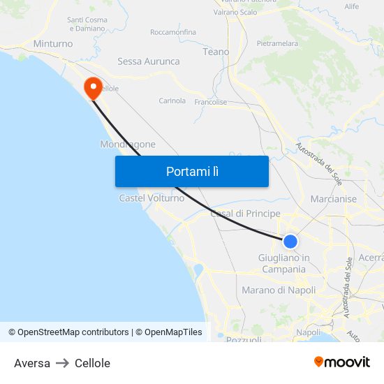 Aversa to Cellole map