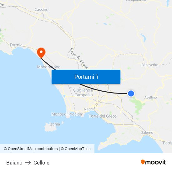 Baiano to Cellole map