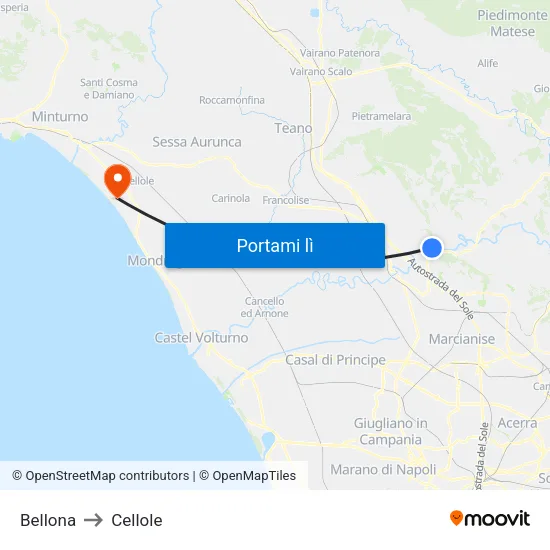 Bellona to Cellole map