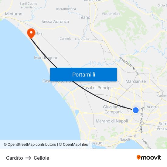 Cardito to Cellole map