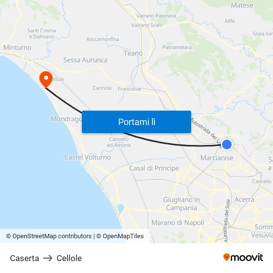 Caserta to Cellole map