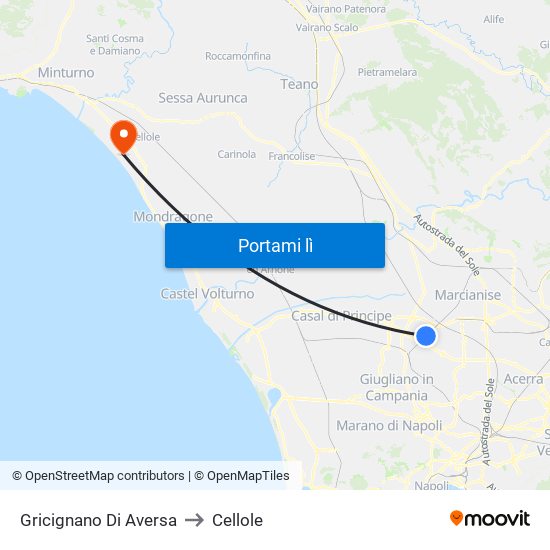Gricignano Di Aversa to Cellole map
