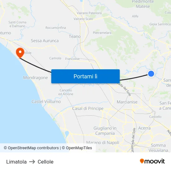 Limatola to Cellole map