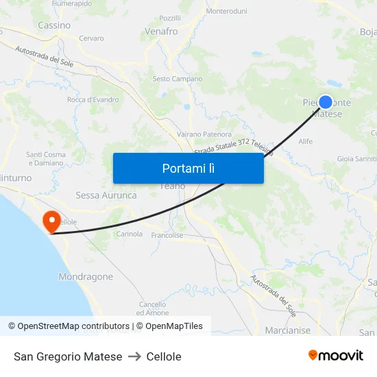 San Gregorio Matese to Cellole map