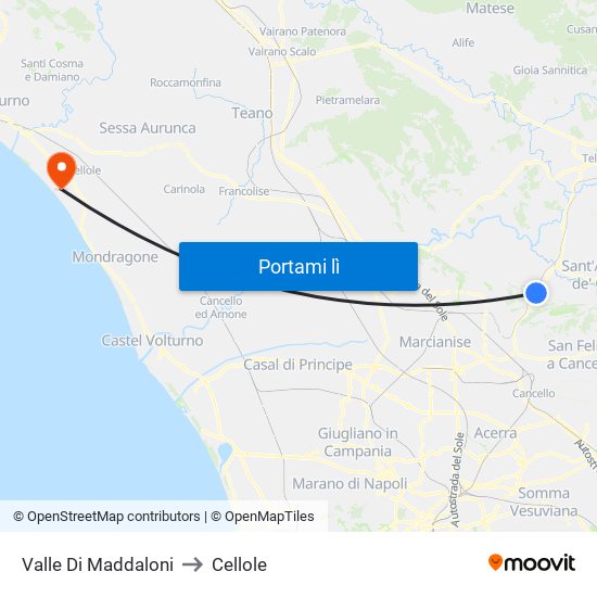 Valle Di Maddaloni to Cellole map