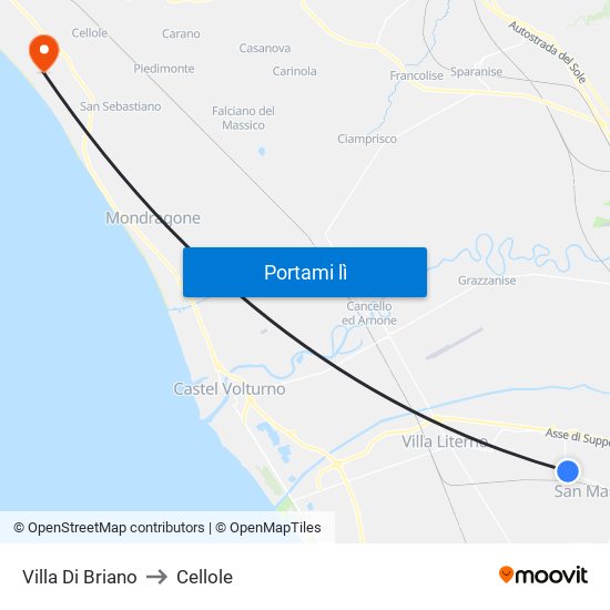 Villa Di Briano to Cellole map