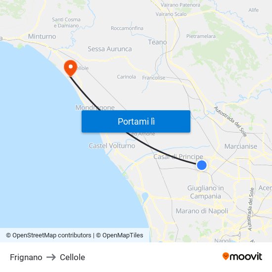 Frignano to Cellole map