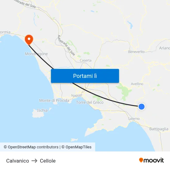 Calvanico to Cellole map