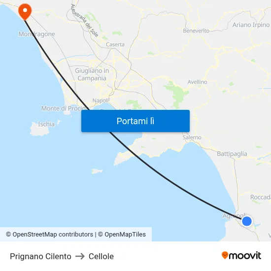 Prignano Cilento to Cellole map