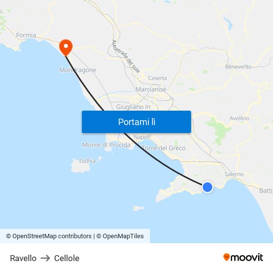 Ravello to Cellole map