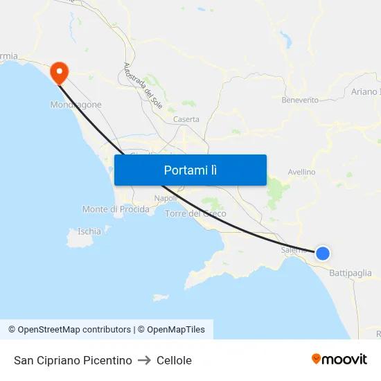 San Cipriano Picentino to Cellole map