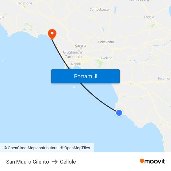 San Mauro Cilento to Cellole map