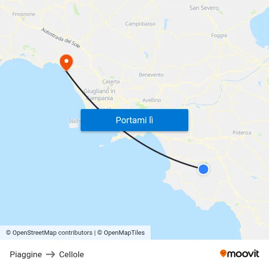 Piaggine to Cellole map
